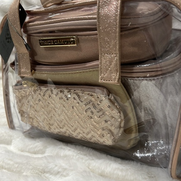 🎉 New Vince Camuto Rose Gold 5 Piece Glittery Makeup Cosmetic Bag Gift Set - Picture 2 of 6